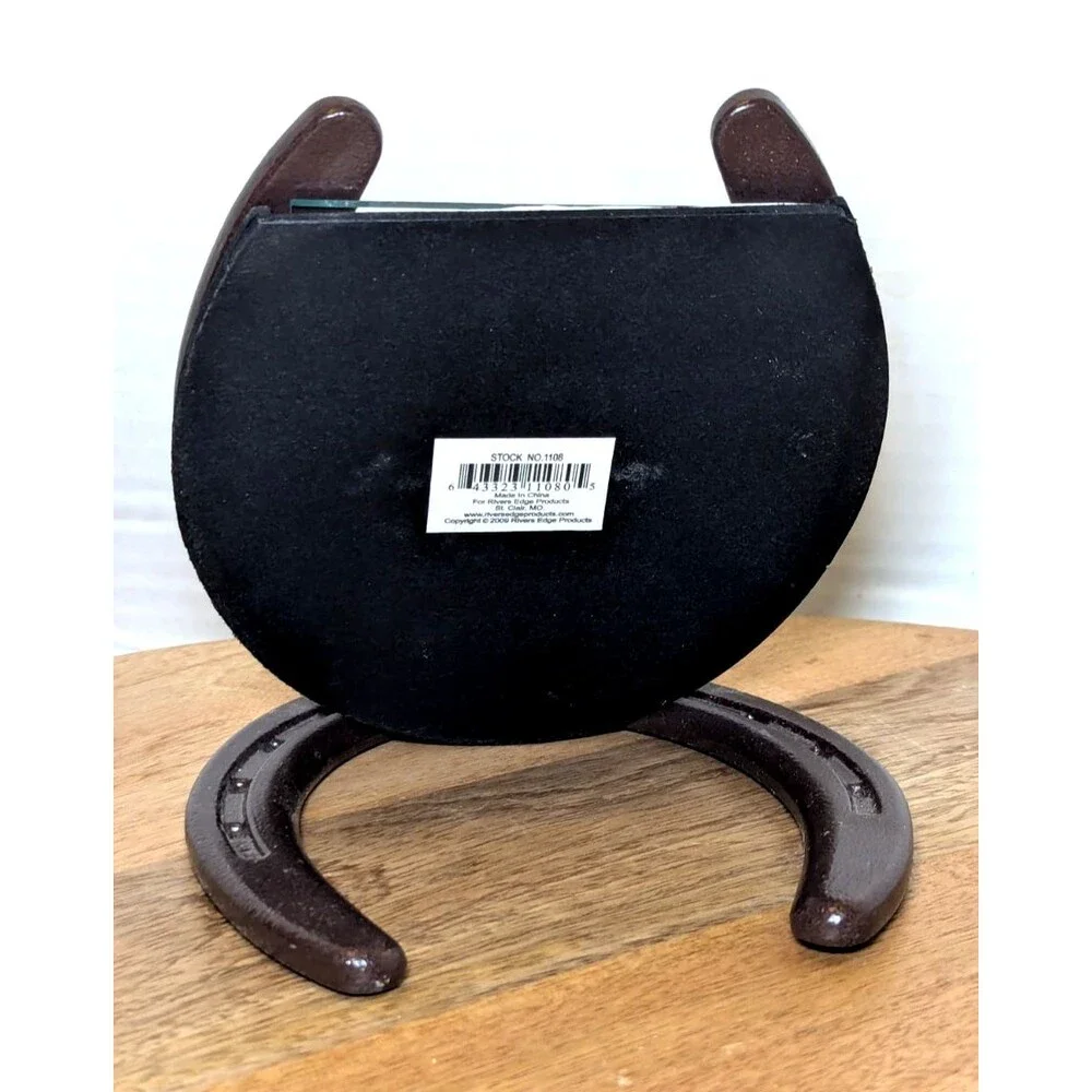 Horseshoe Picture Frame Cast Iron Dark Brown Holds 4 x 6 Photograph Glass Insert